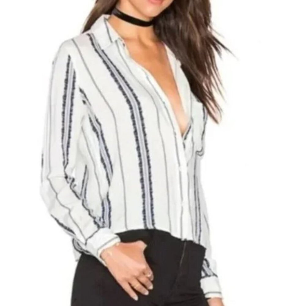 Rails Ivory and Navy Striped Blouse